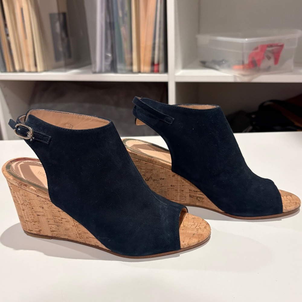 Walin and Wolfe blue suede wedge sandles size 36